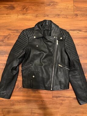 Zara Medium Lamb Leather Black  Motorcycle Jacket